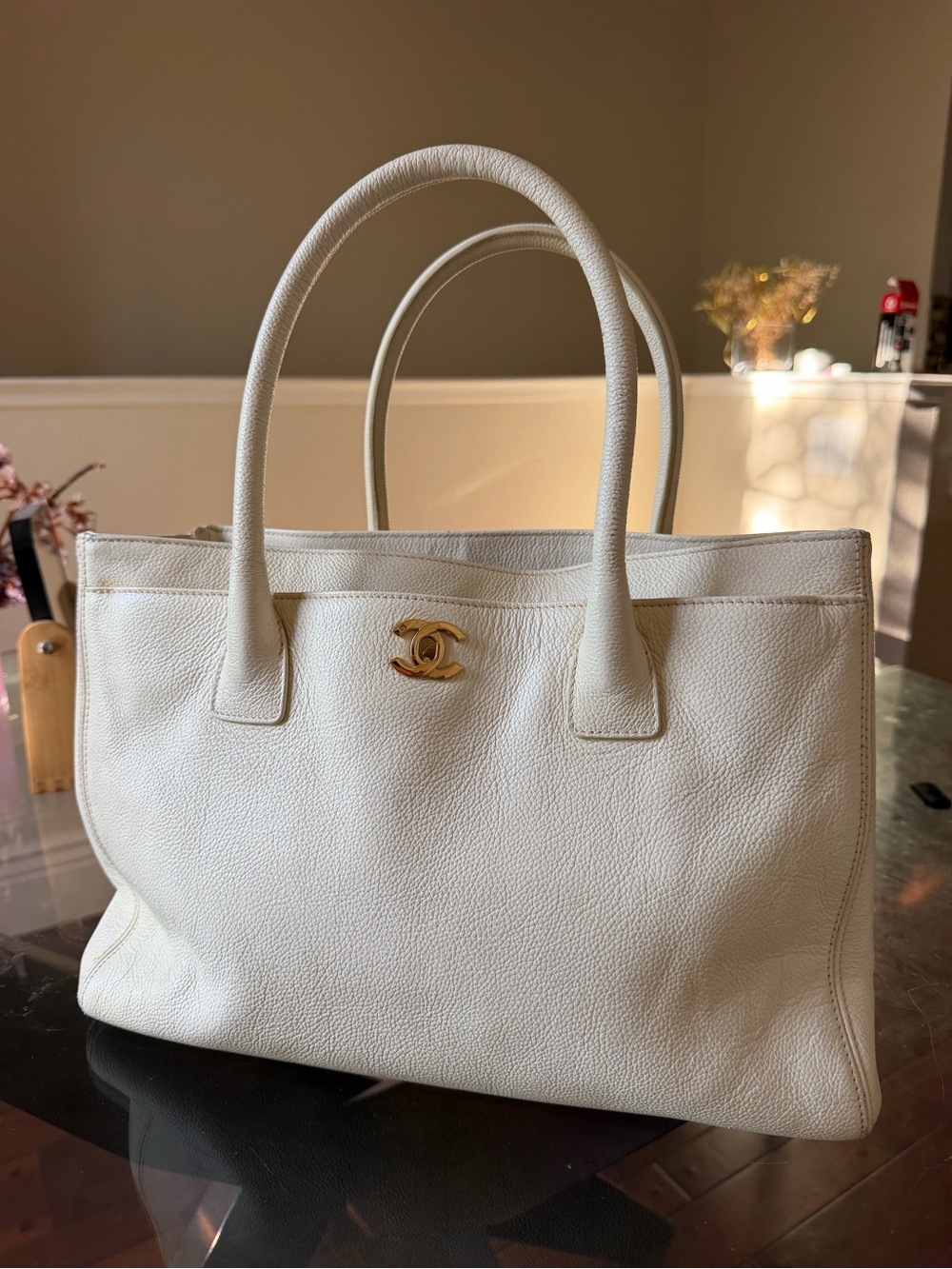 Authentic Chanel Caviar Leather Executive Tote with Golden Hardware